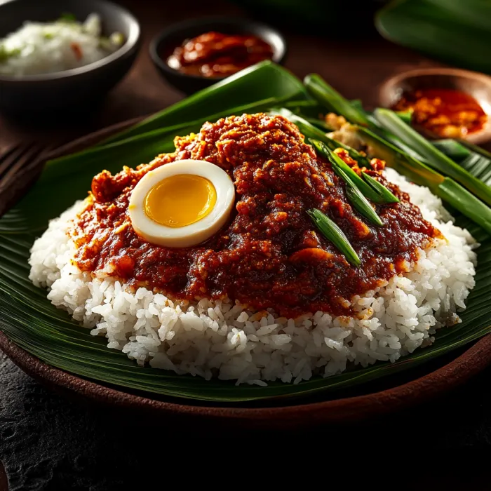 A plate of food with rice and an egg on top.