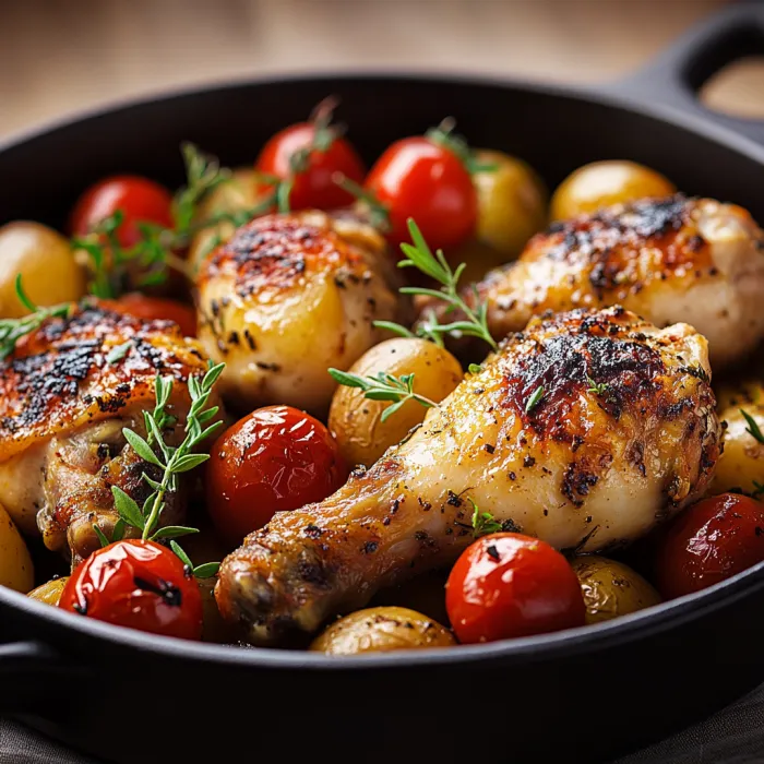 A black bowl filled with chicken and vegetables.