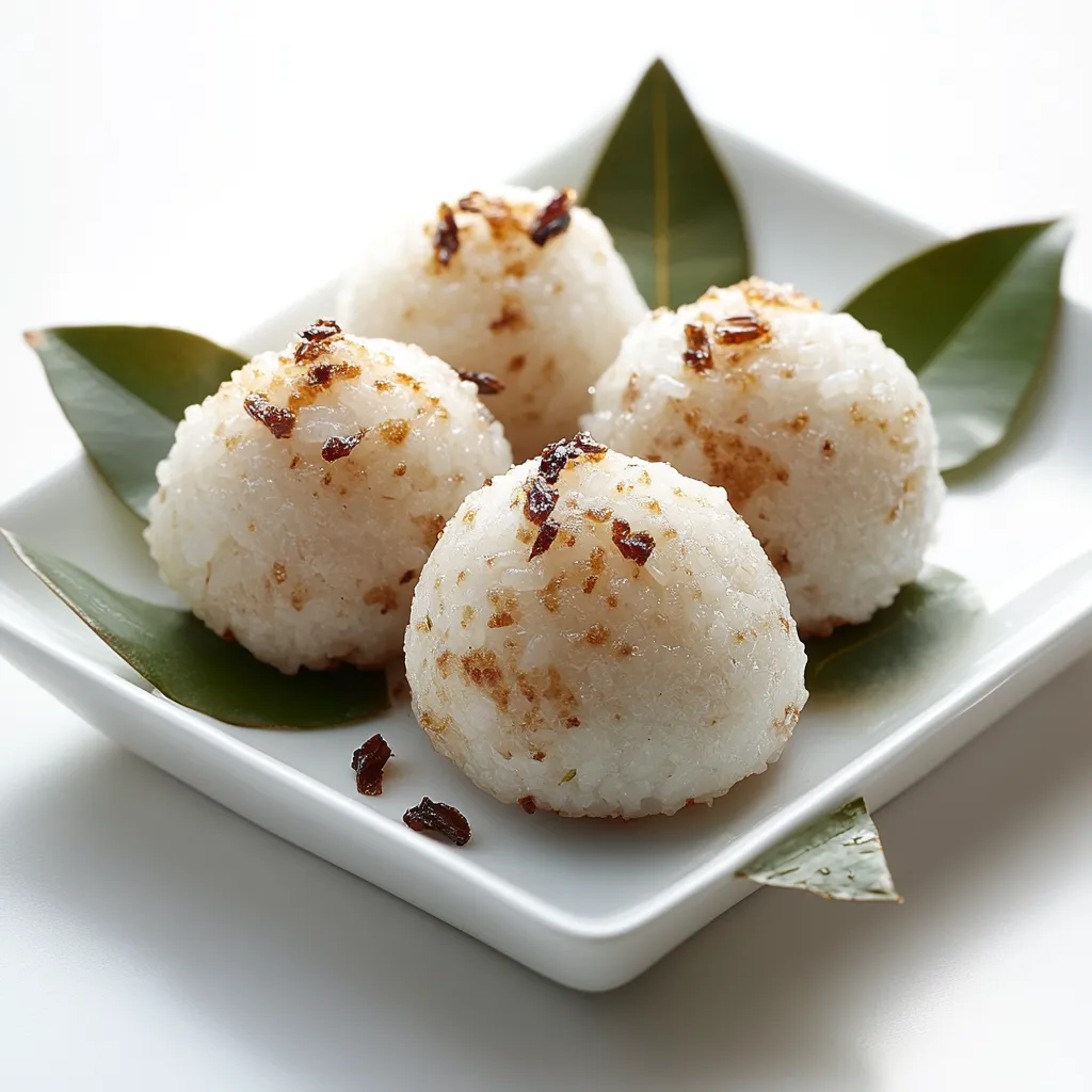 Three rice balls with spices on a plate.