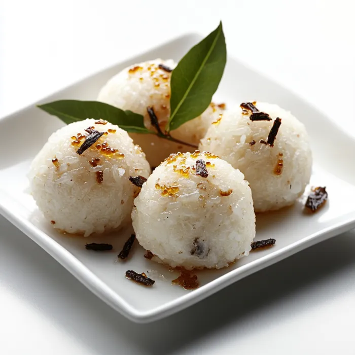 A plate of food with a green leaf on top.