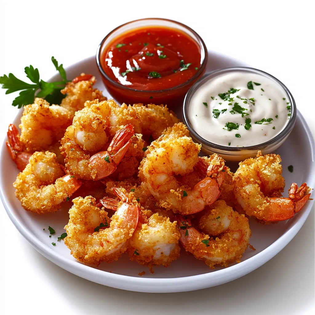 A plate of shrimp with a dipping sauce.