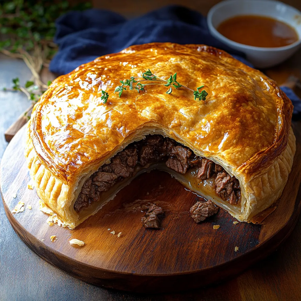 A pastry with meat and vegetables in it.