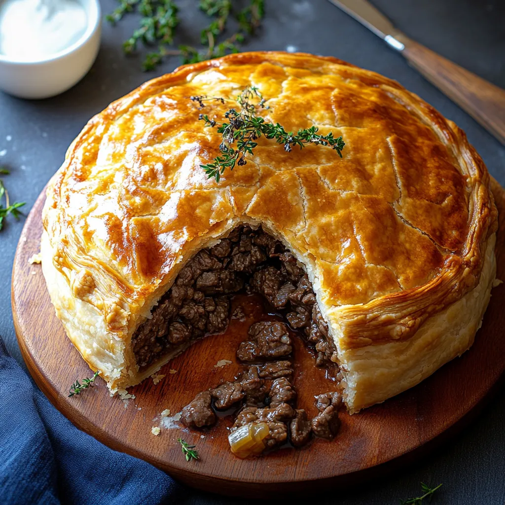 A pastry with meat and vegetables in it.