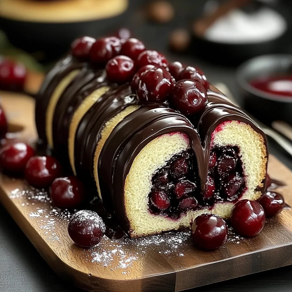 A cake with chocolate frosting and cherries on top.