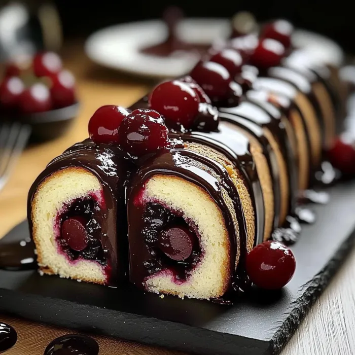 A chocolate cake with cherries on top.
