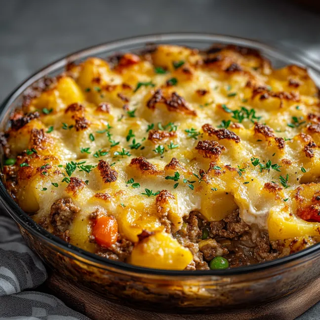 A baked dish with cheese and vegetables.
