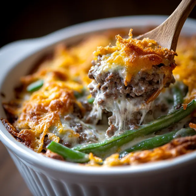 A wooden spoon is in a bowl of food.