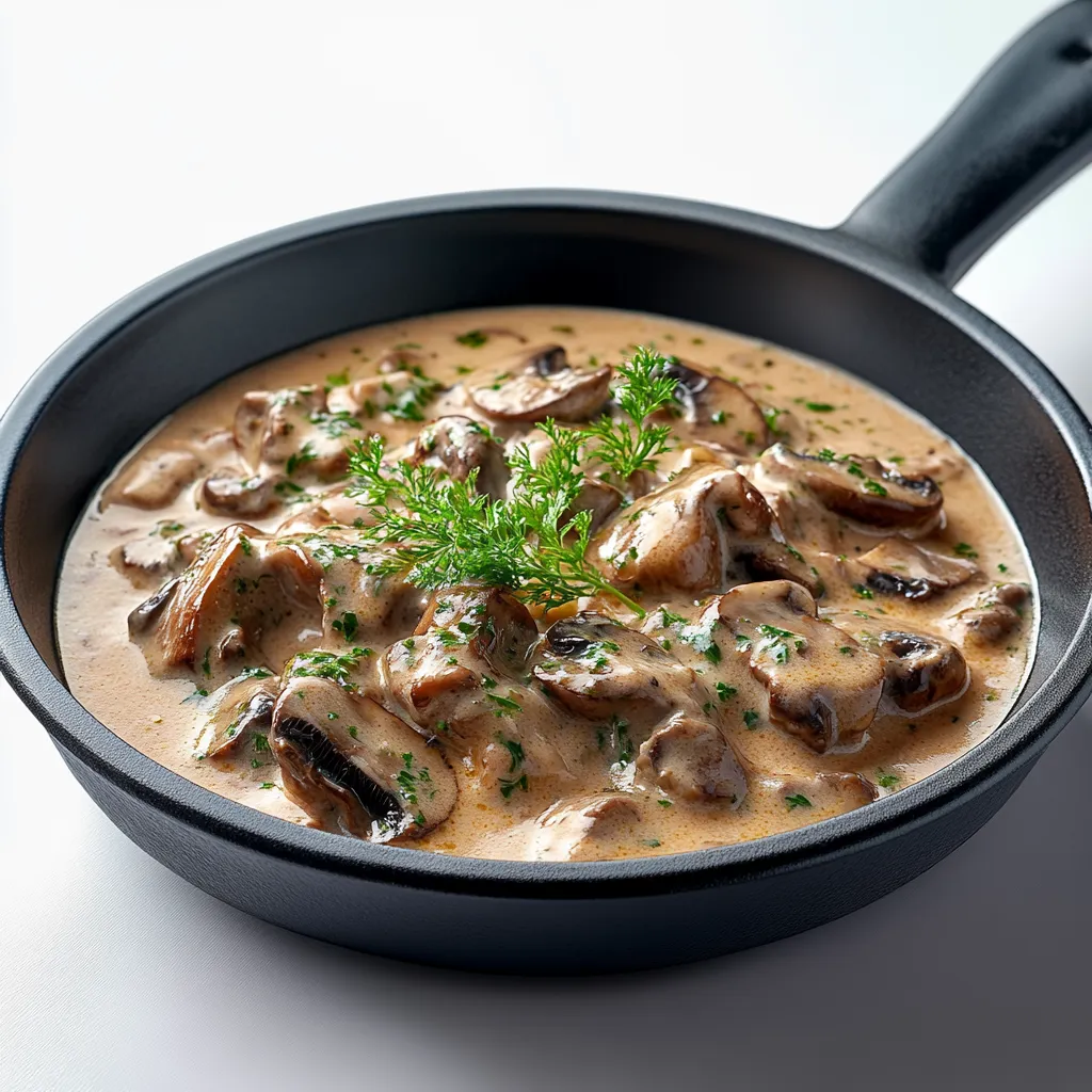A bowl of mushrooms with herbs.