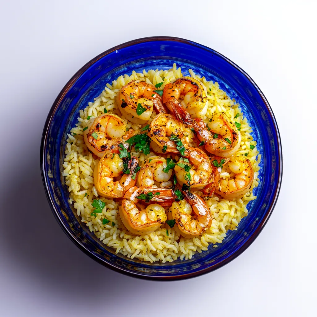 A bowl of shrimp and rice.