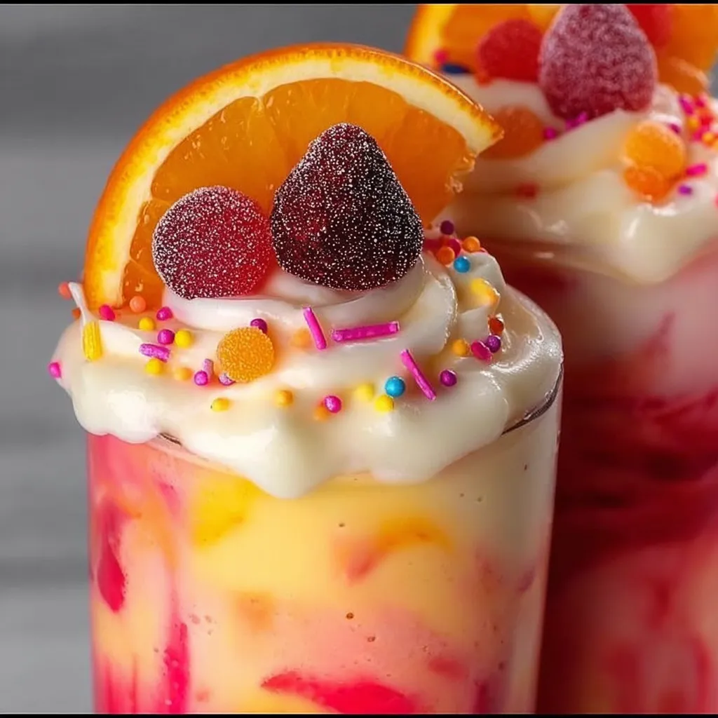 Two desserts with orange slices and sprinkles.