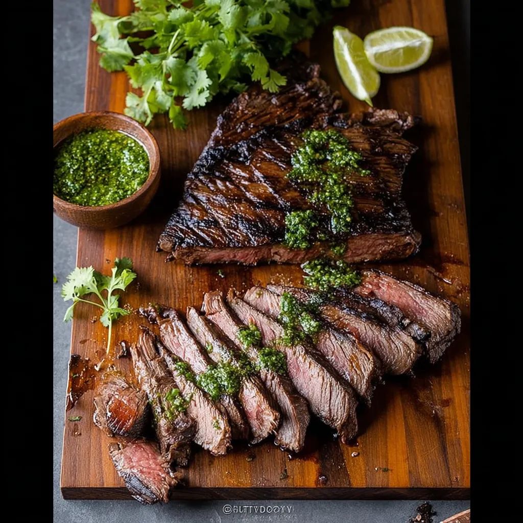 A plate of steak with limes and parsley on it.