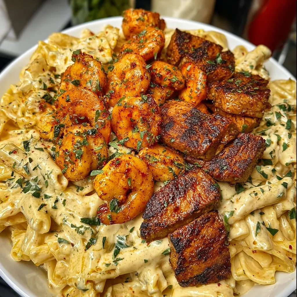 A bowl of shrimp and meat.