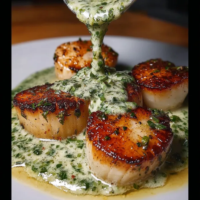 A plate of food with a sauce drizzled over it.