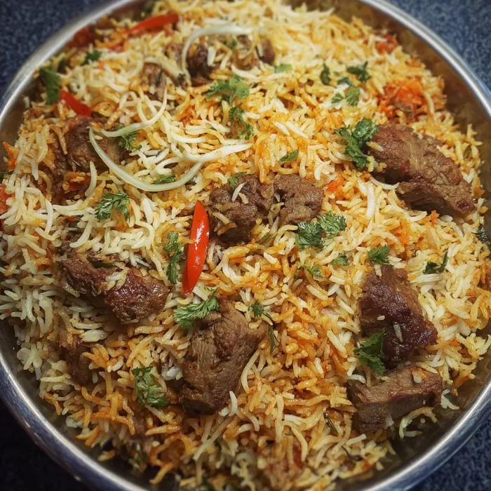 A bowl of rice with meat and vegetables.