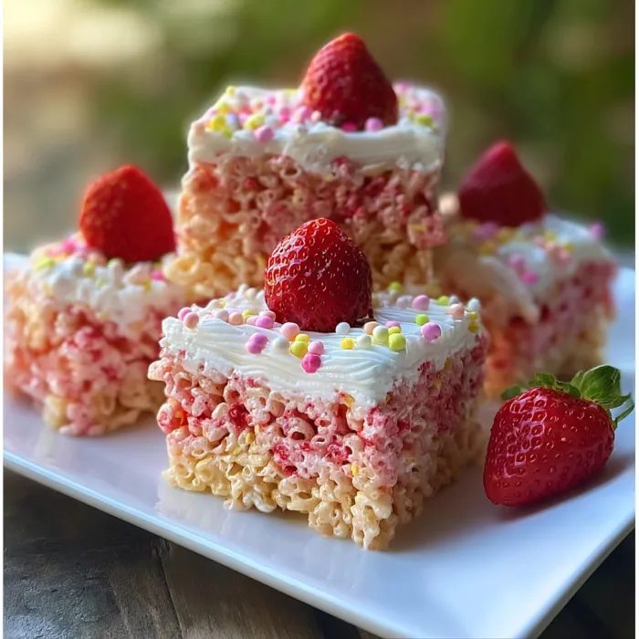 A plate of cake with strawberries on top.
