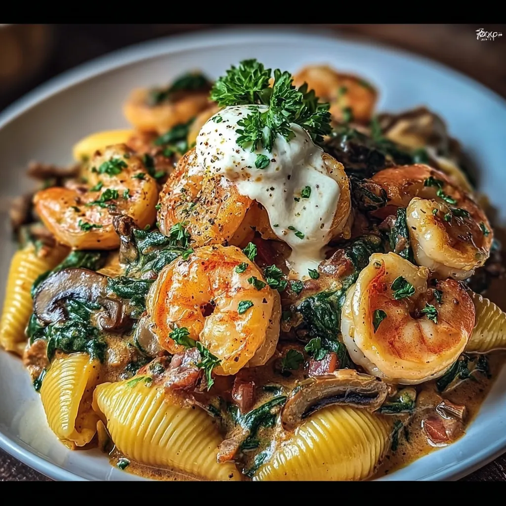 A plate of shrimp and vegetables.