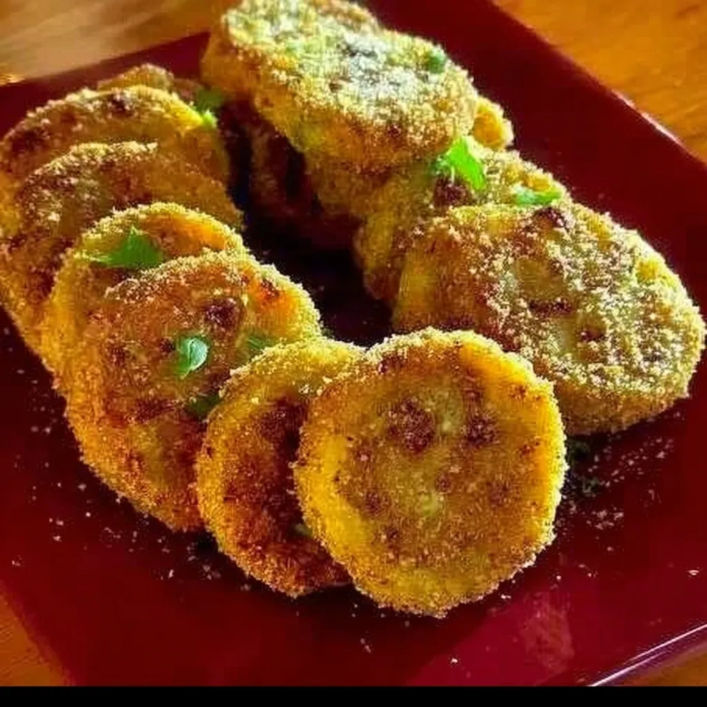 A plate of fried food.