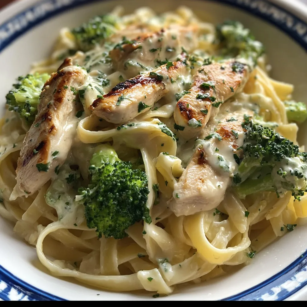 A plate of food with chicken, broccoli, and pasta.