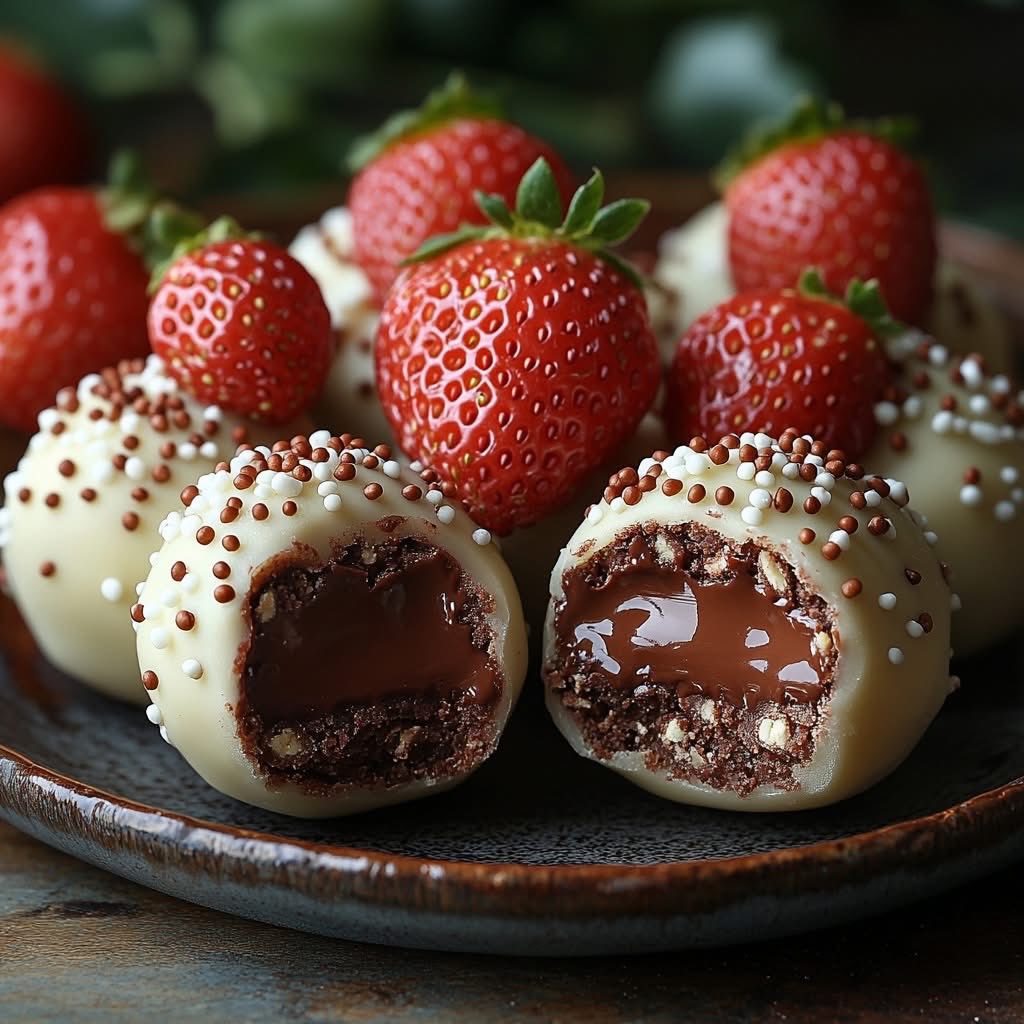 A plate of chocolate covered strawberries.