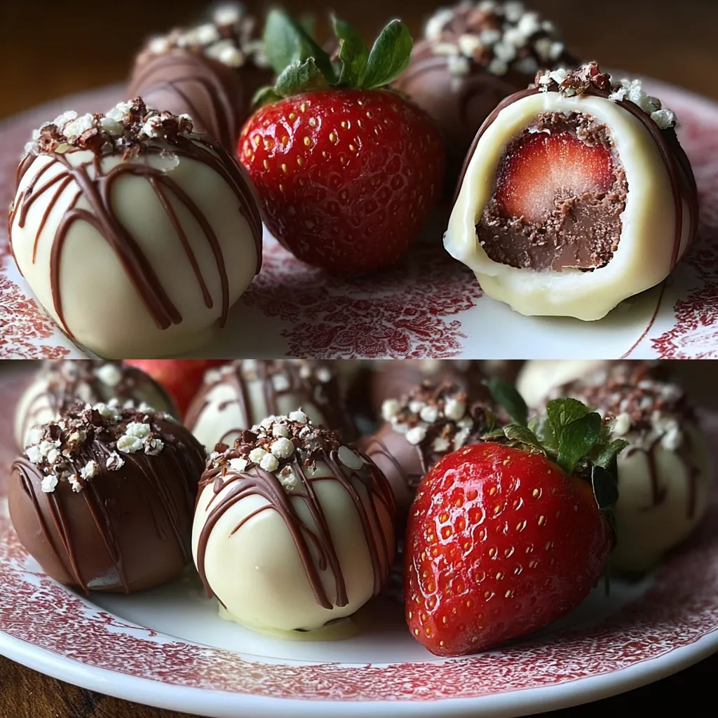A plate of chocolate and strawberry desserts.