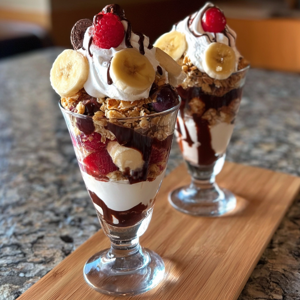 Two glasses of yogurt and fruit.