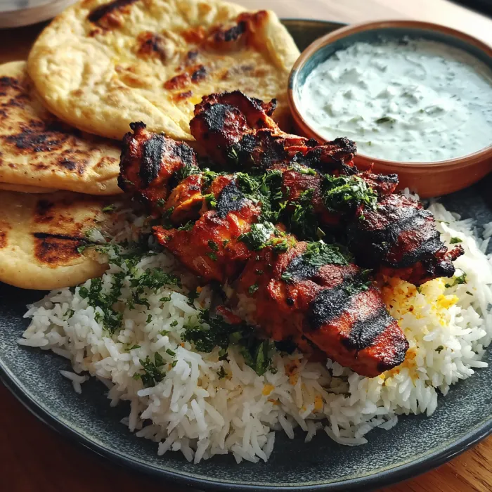 A plate of rice and meat.