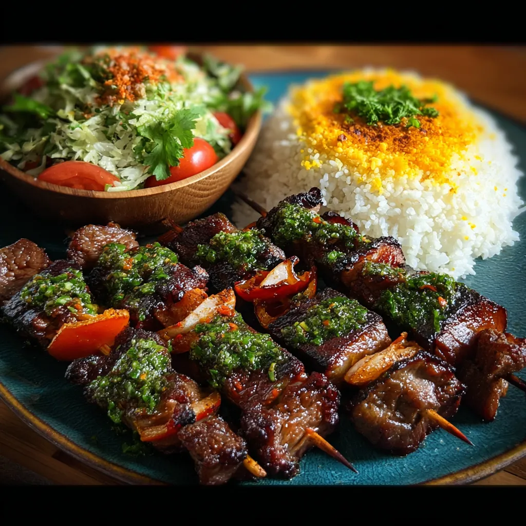 A plate of food with rice and meat.