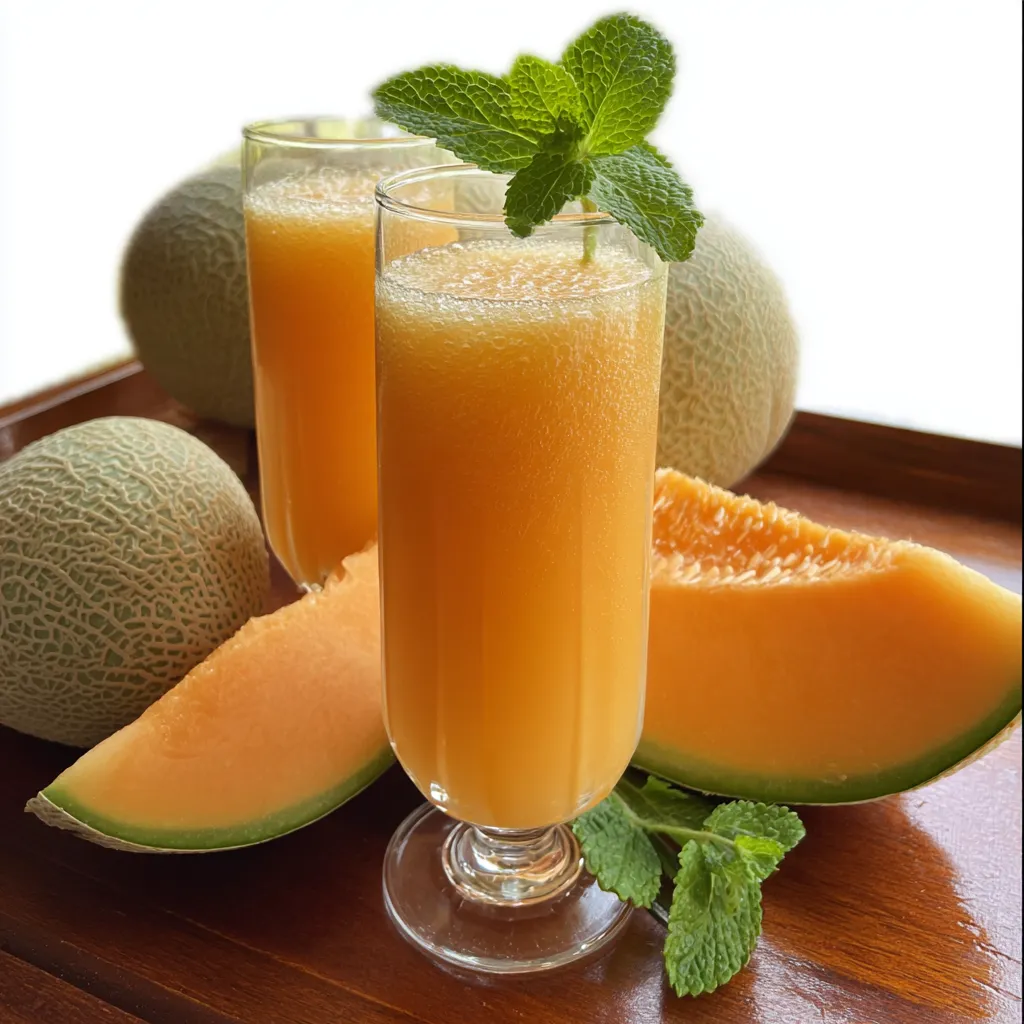 Two glasses of orange juice with a slice of watermelon in each.