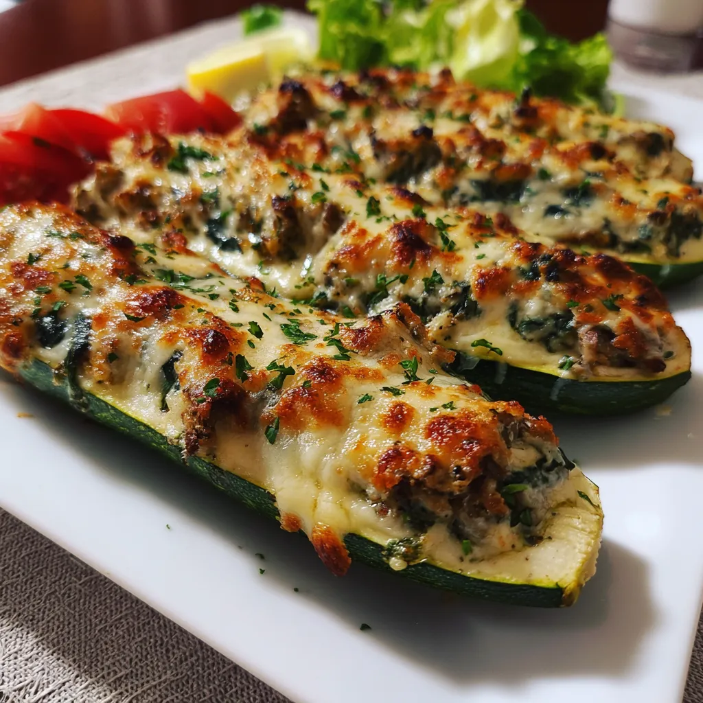 A plate of food with a zucchini and a tomato.