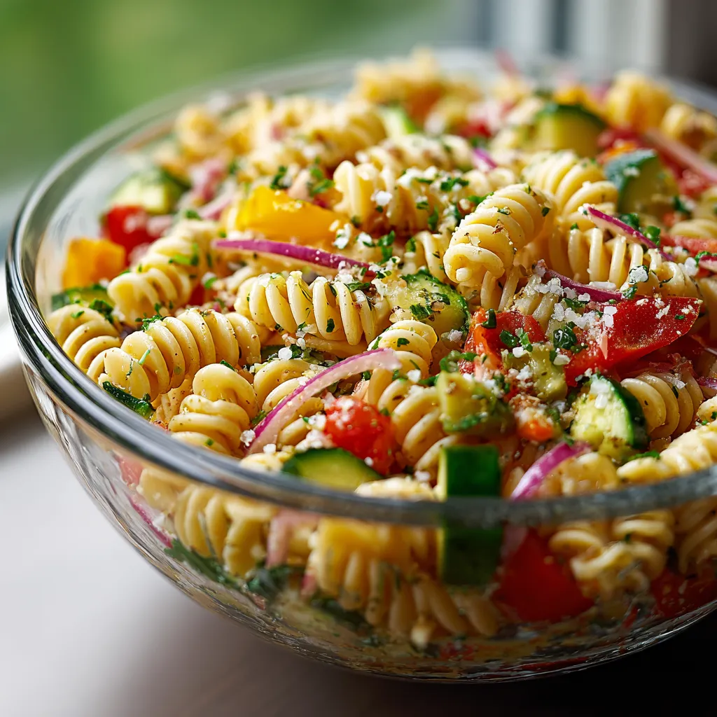 A bowl of pasta with vegetables.