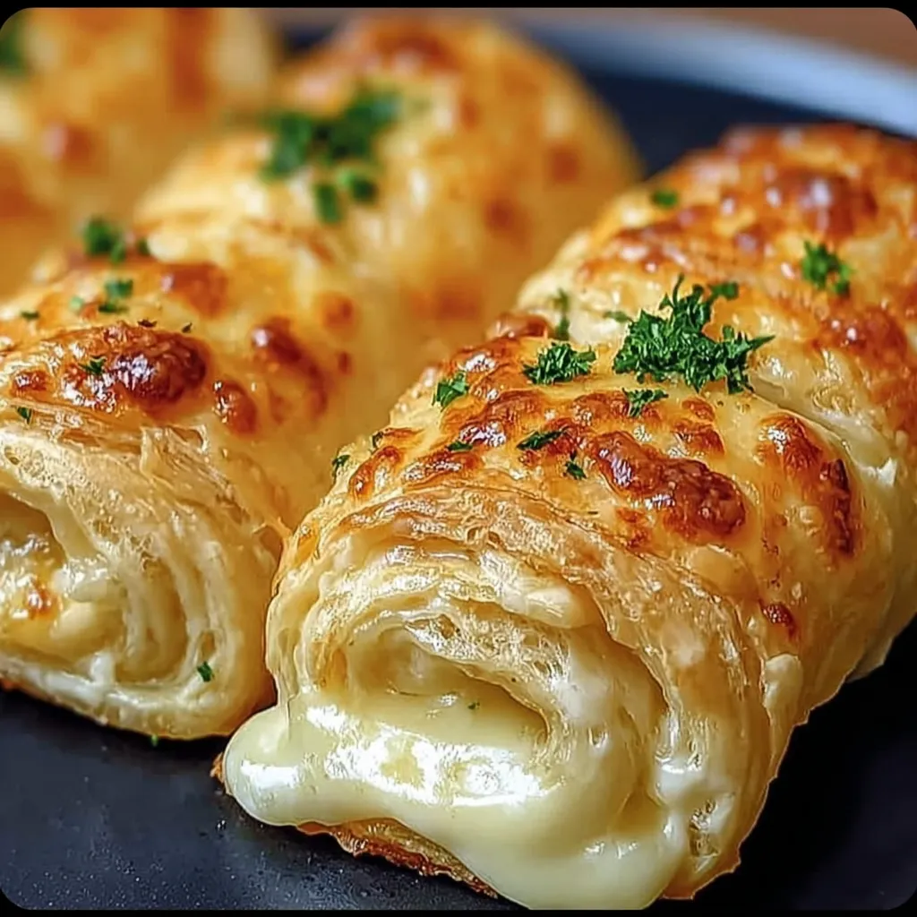 Two pieces of cheese and herb stuffed bread.