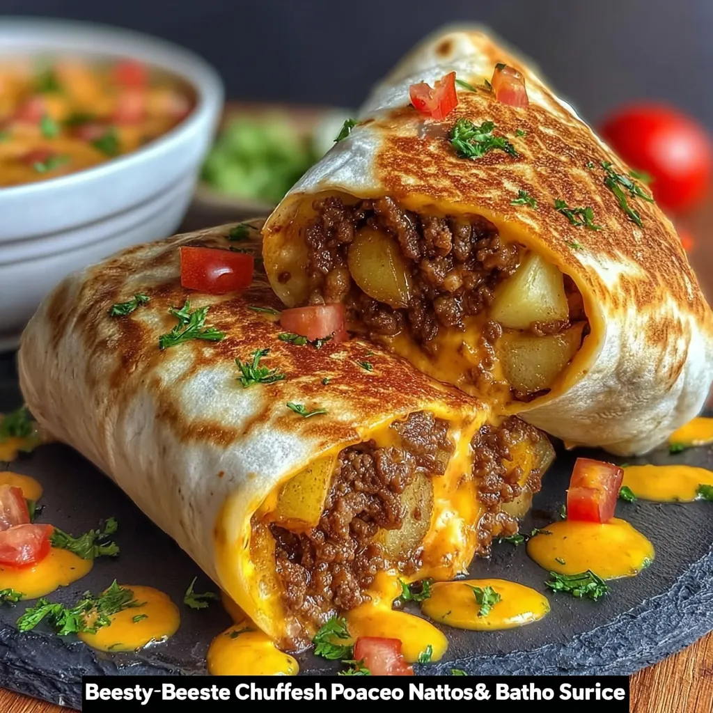 A burrito with cheese and tomatoes.