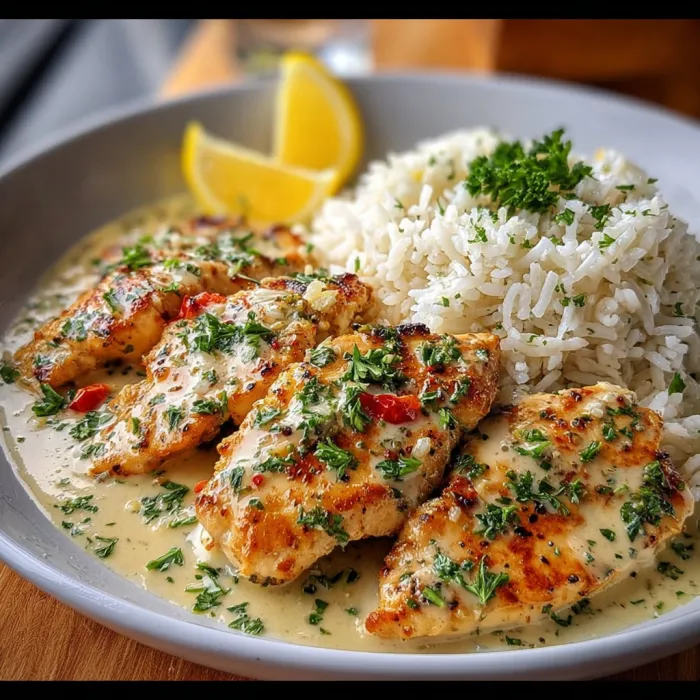 A plate of food with rice and chicken.