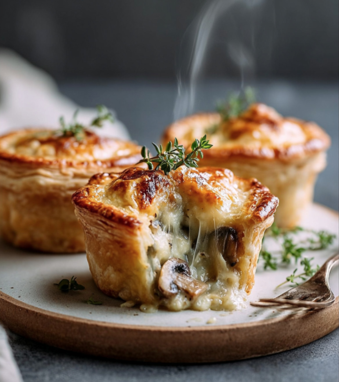 Two mushroom pies on a plate.
