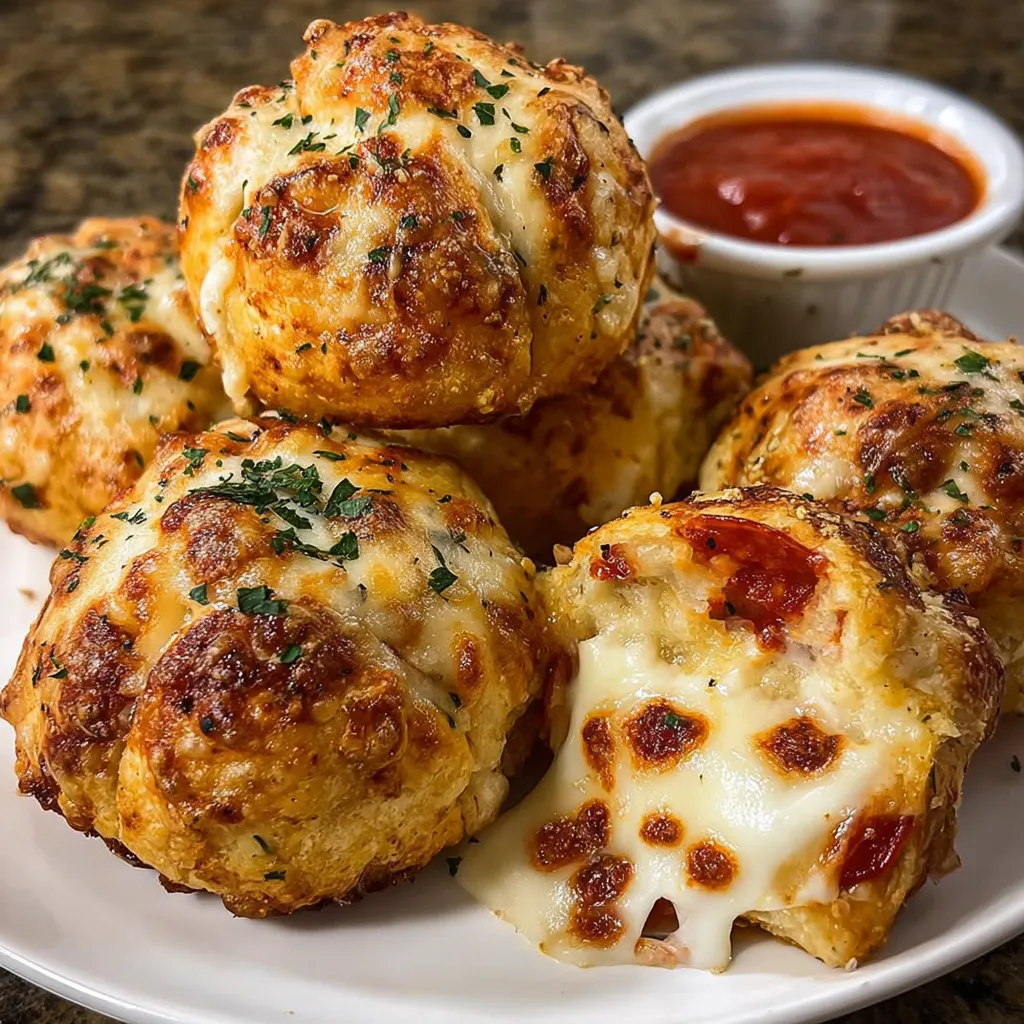 A plate of cheese bread with tomato sauce.