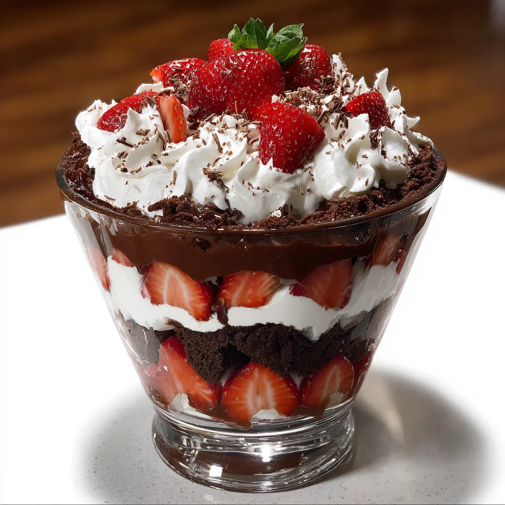 A glass bowl filled with chocolate and strawberries.