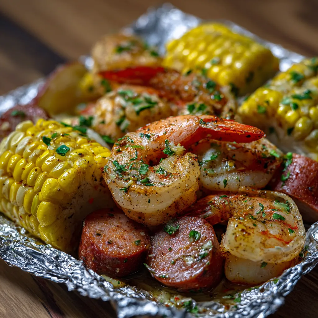 A plate of shrimp and corn.