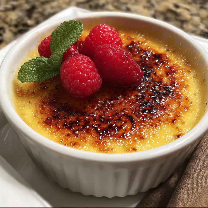 A bowl of raspberry cheesecake with a green leaf on top.