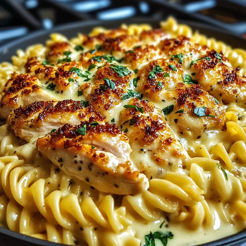 A plate of food with chicken and noodles.