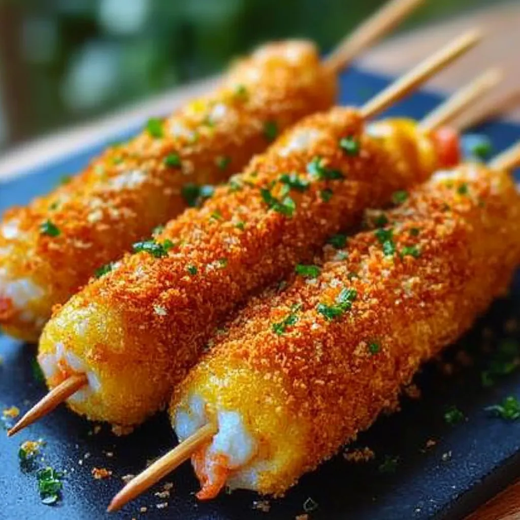 Two pieces of breaded food on a black plate.