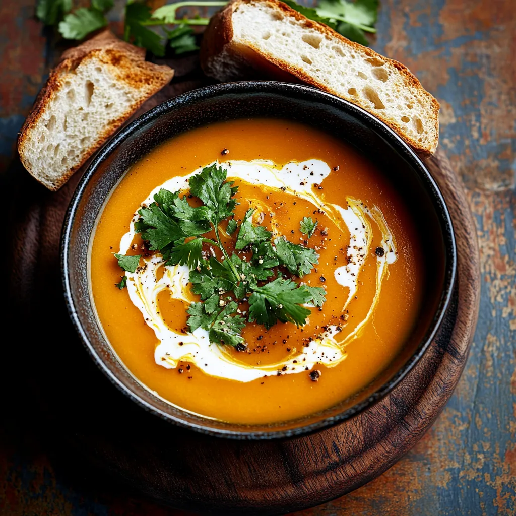 A bowl of soup with a spoon in it.