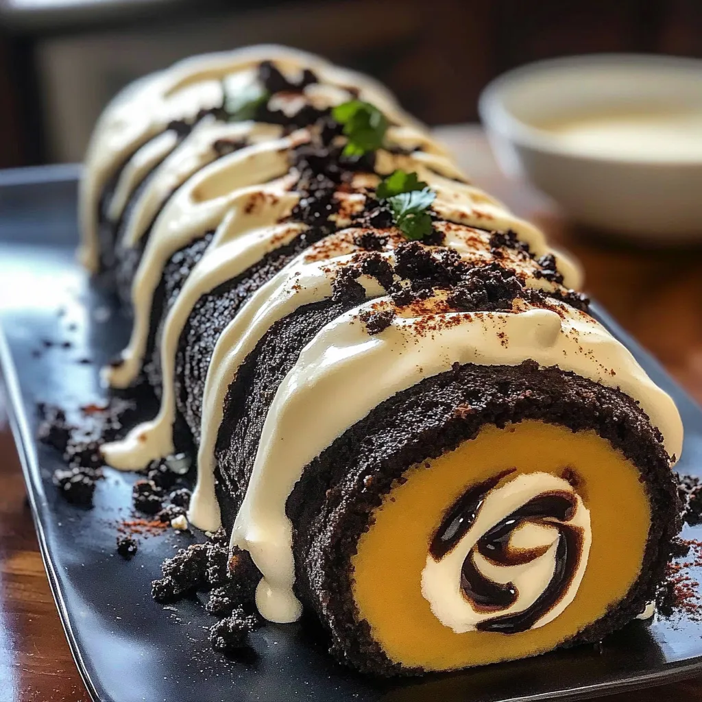 A cake with white icing and chocolate drizzle.