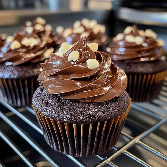 Chocolate cupcake with chocolate frosting and nuts.