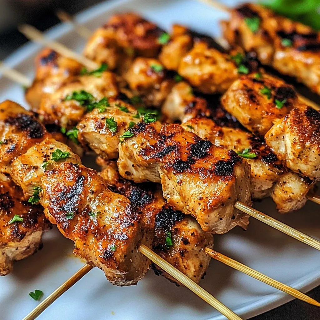 A plate of meat on a stick.