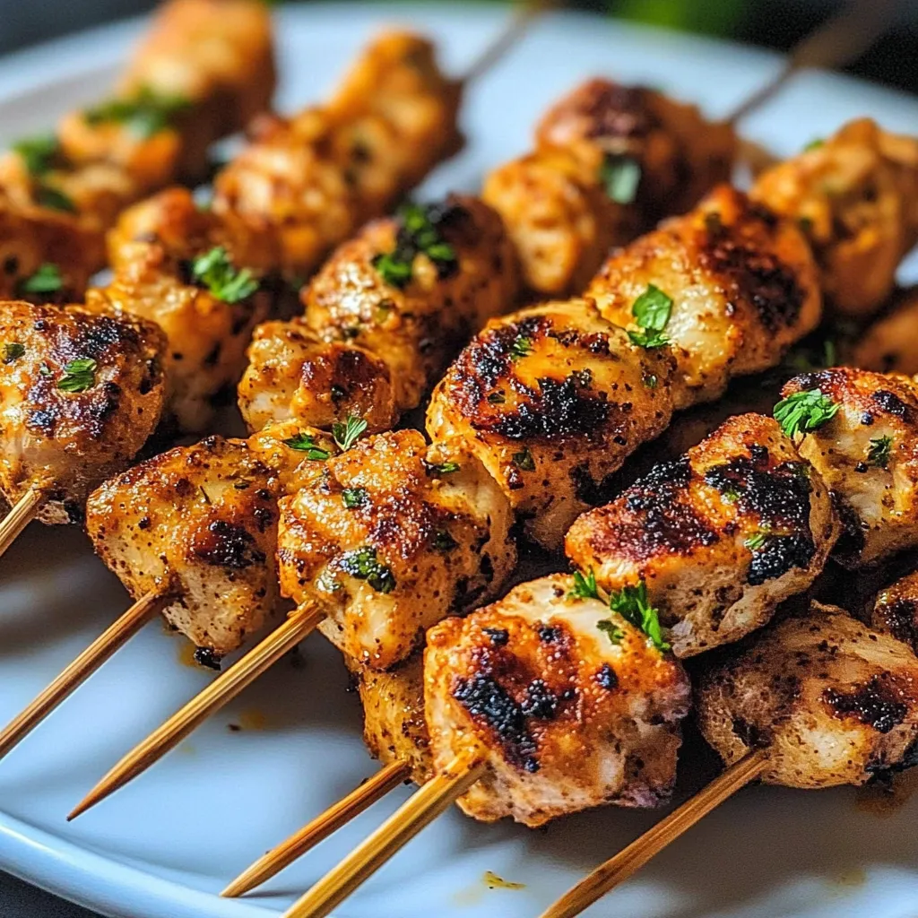 A plate of kebab with a green garnish.