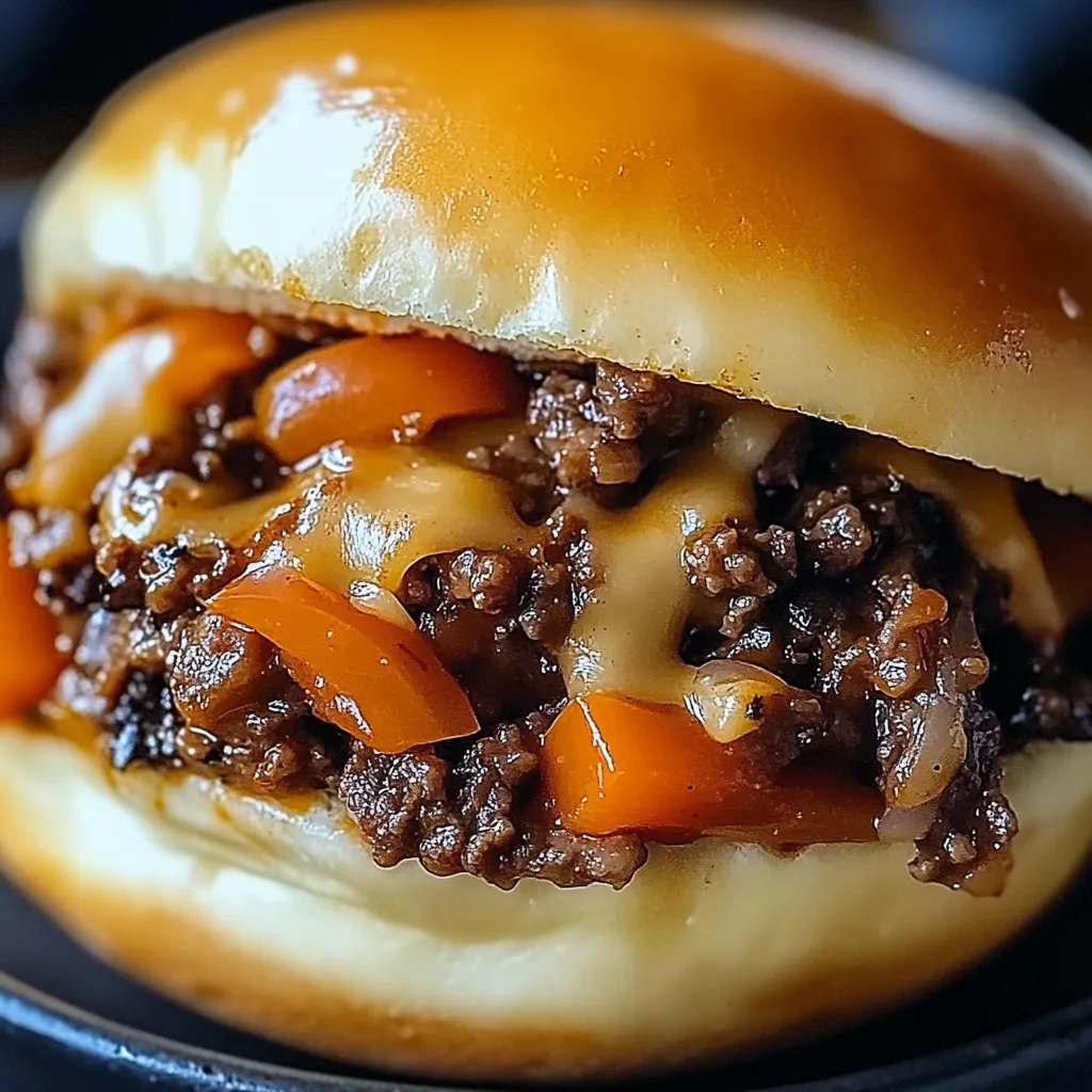 A close up of a burger with cheese and peppers.