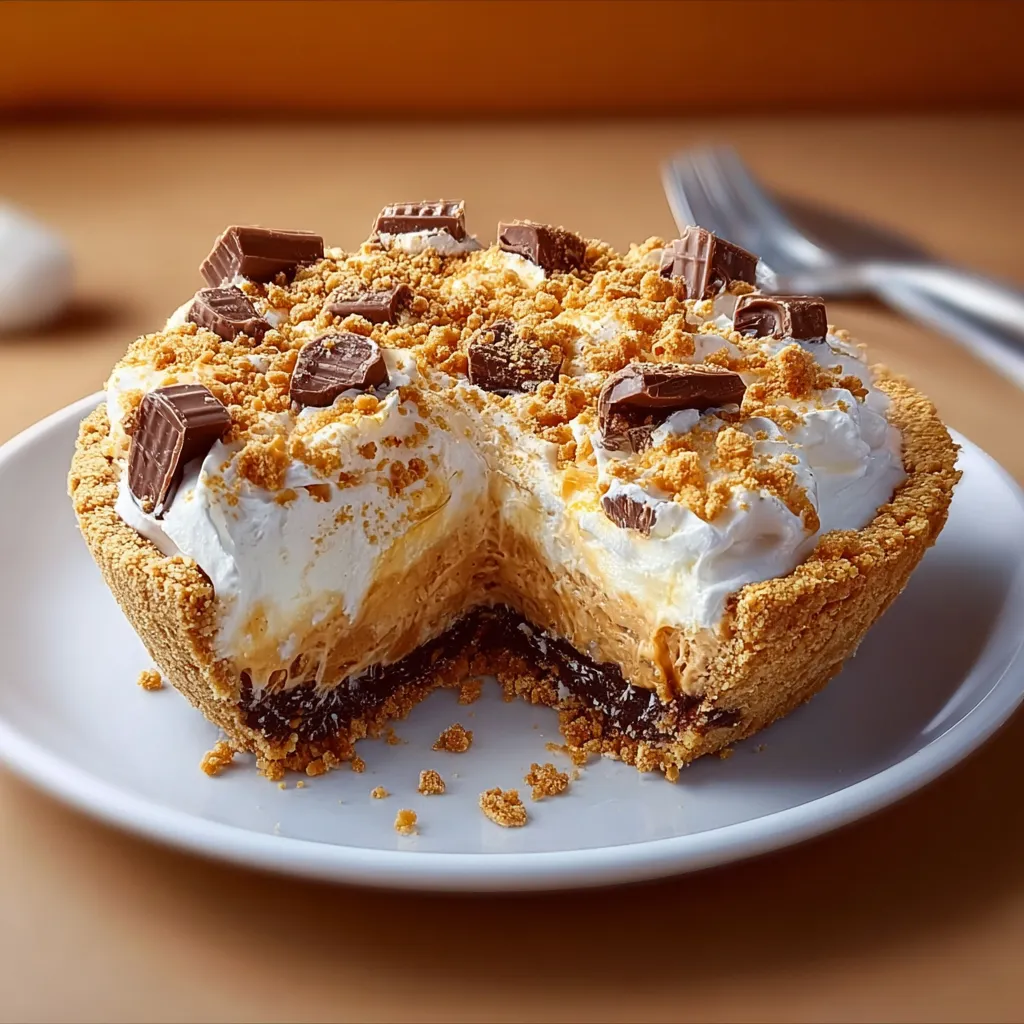 A slice of pie with chocolate and nuts on top.