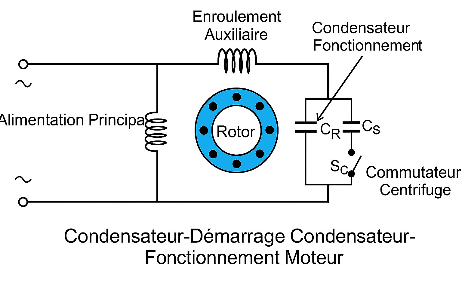 A diagram of a condensateur-demarrage condenseur functionnement moteur.