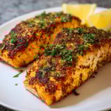 A plate of fish with lemon wedges on the side.