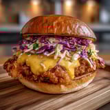 A sandwich with lettuce, cabbage, and cheese.